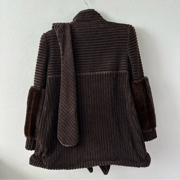 VINTAGE Fendi Brown Striped Fur Trim Jacket Coat SZ US 6 - Picture 13 of 13